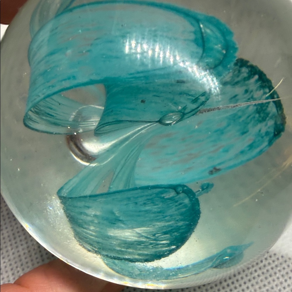Glass Art Paper Weight Sphere with Teal Floral Design 2 Inches Tall - Picture 10 of 11